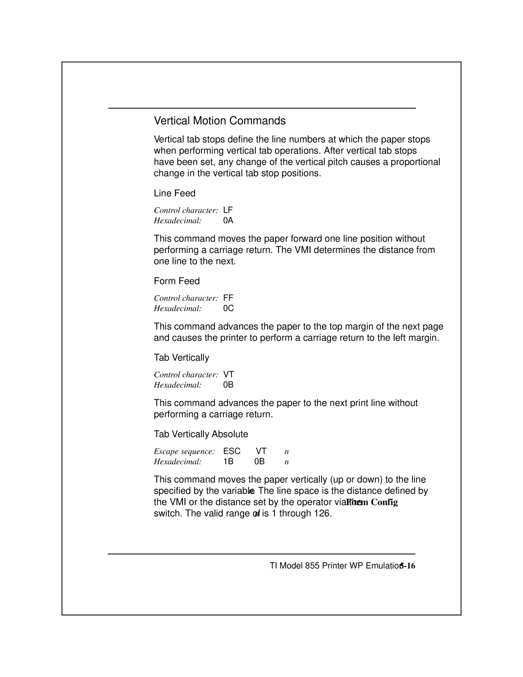 Epson 8900 Series manual Vertical Motion Commands, Tab Vertically Absolute 