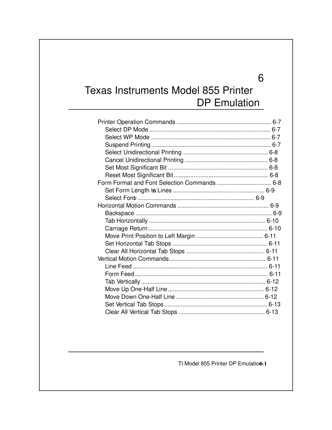 Epson 8900 Series manual Texas Instruments Model 855 Printer DP Emulation 