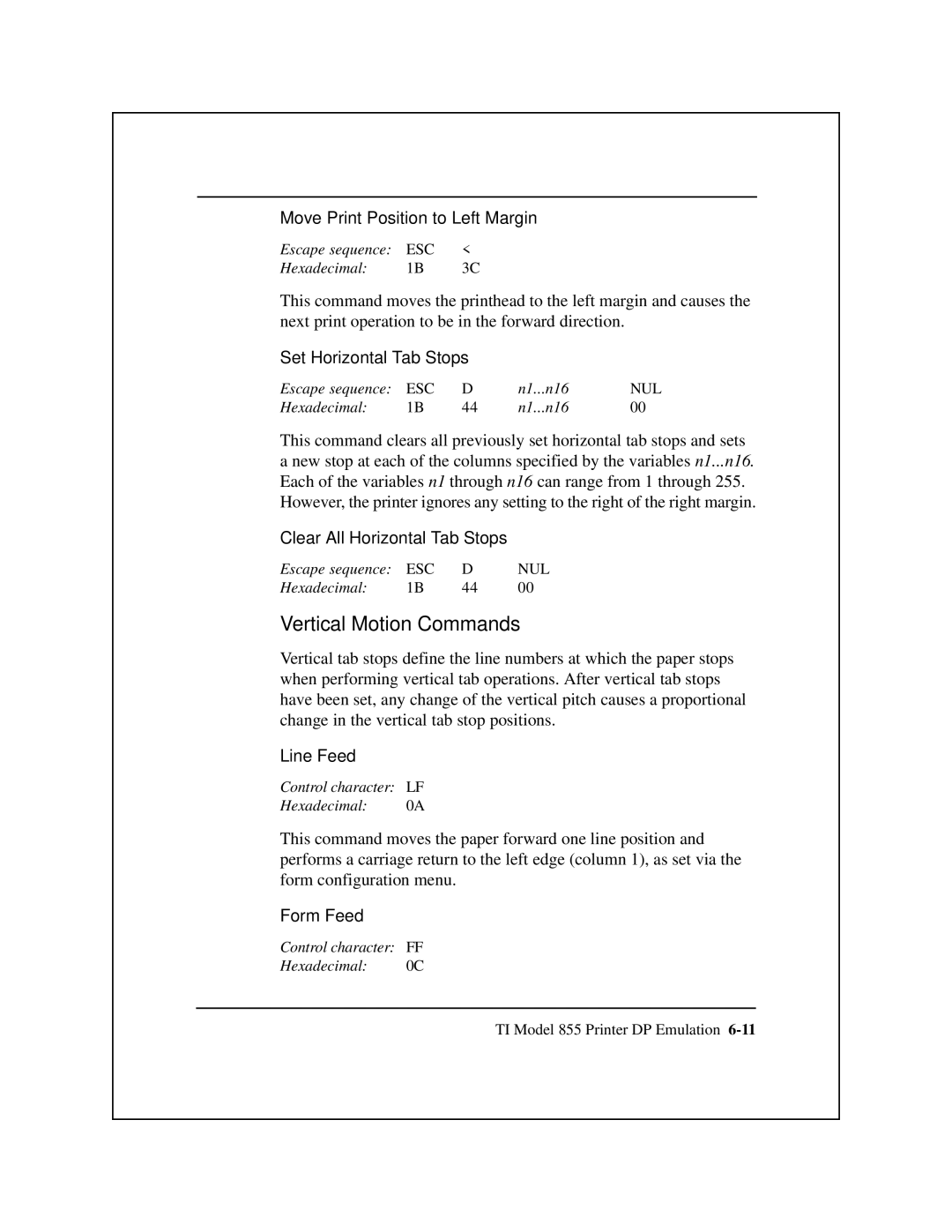 Epson 8900 Series manual Move Print Position to Left Margin, Set Horizontal Tab Stops 