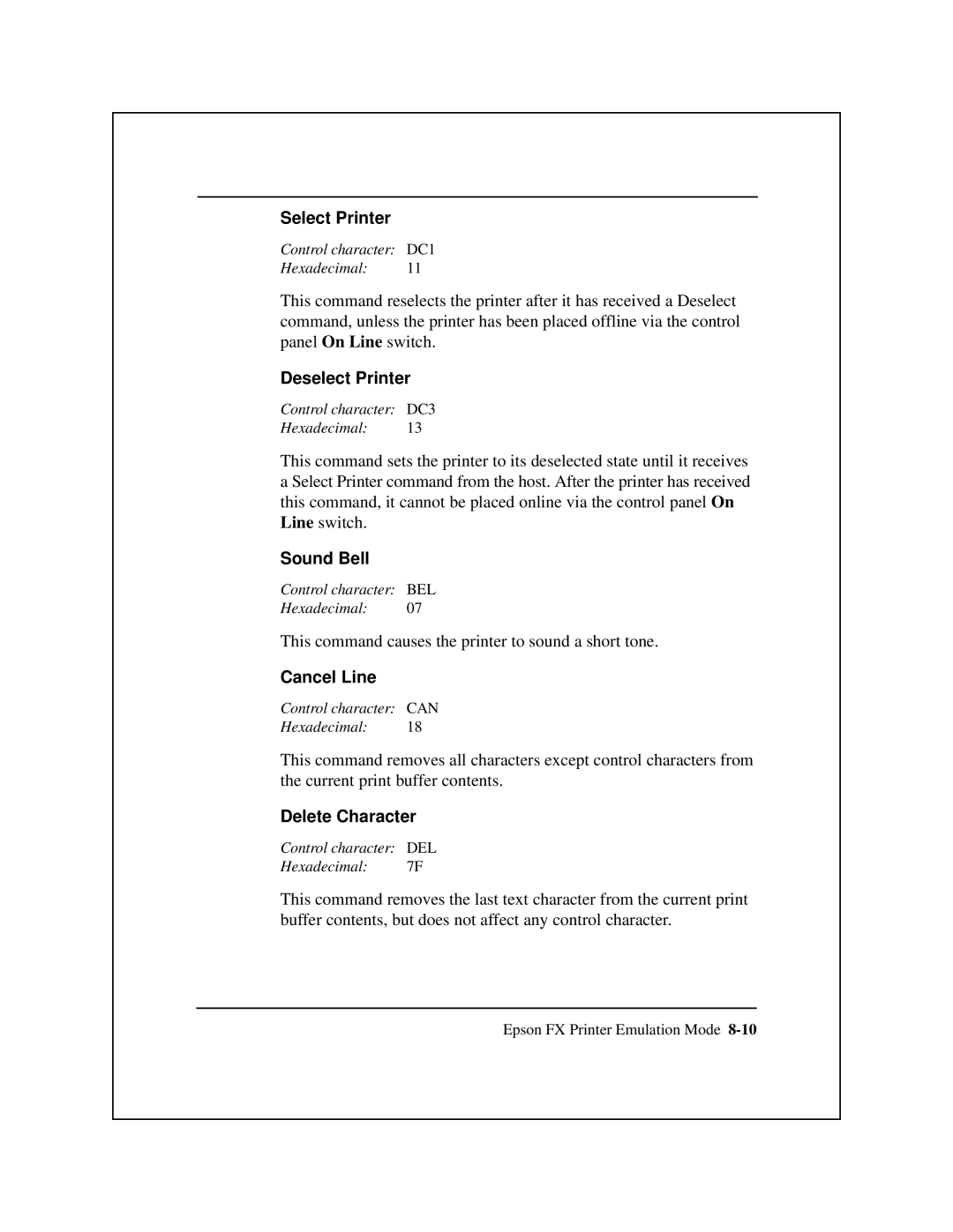 Epson 8900 Series manual Select Printer, Delete Character 