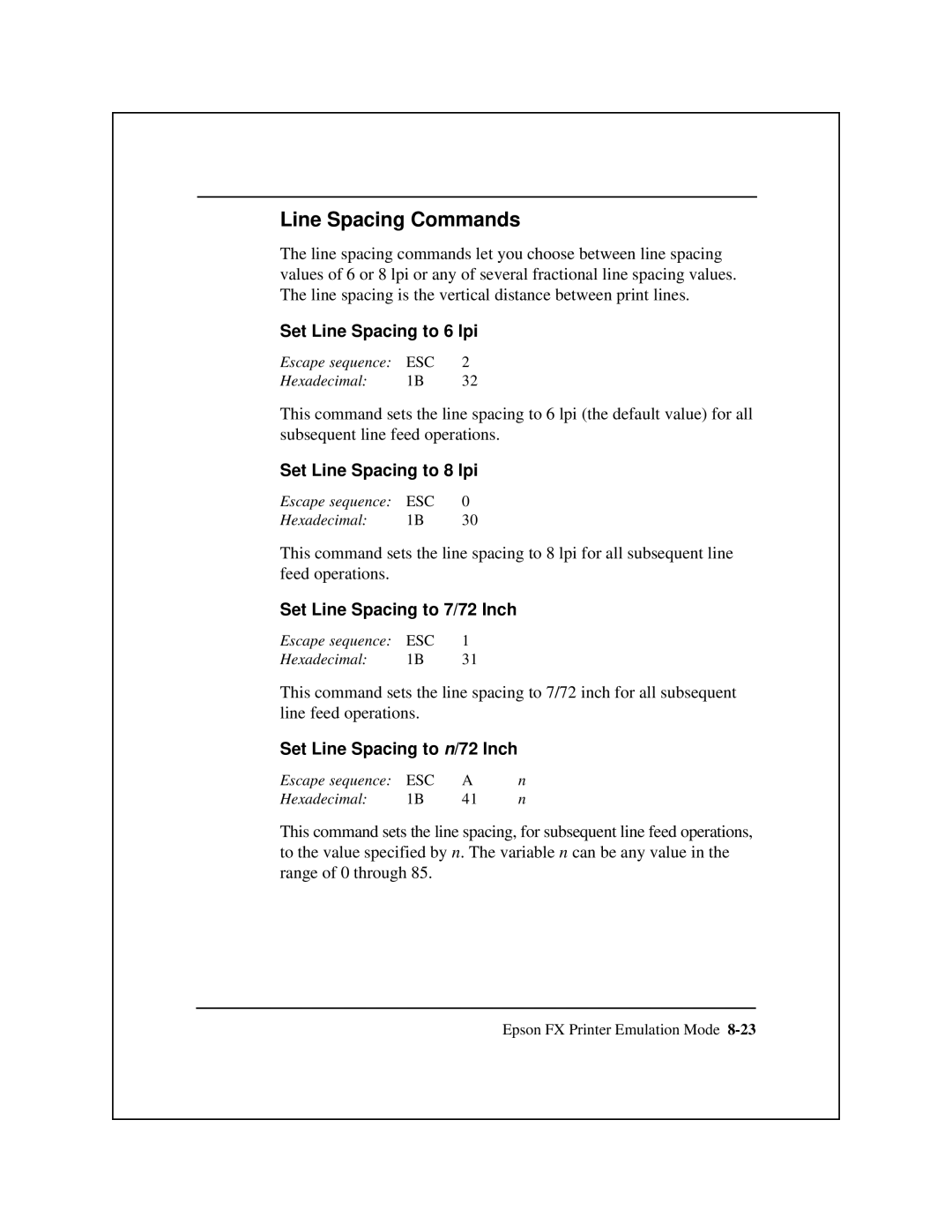 Epson 8900 Series manual Line Spacing Commands 