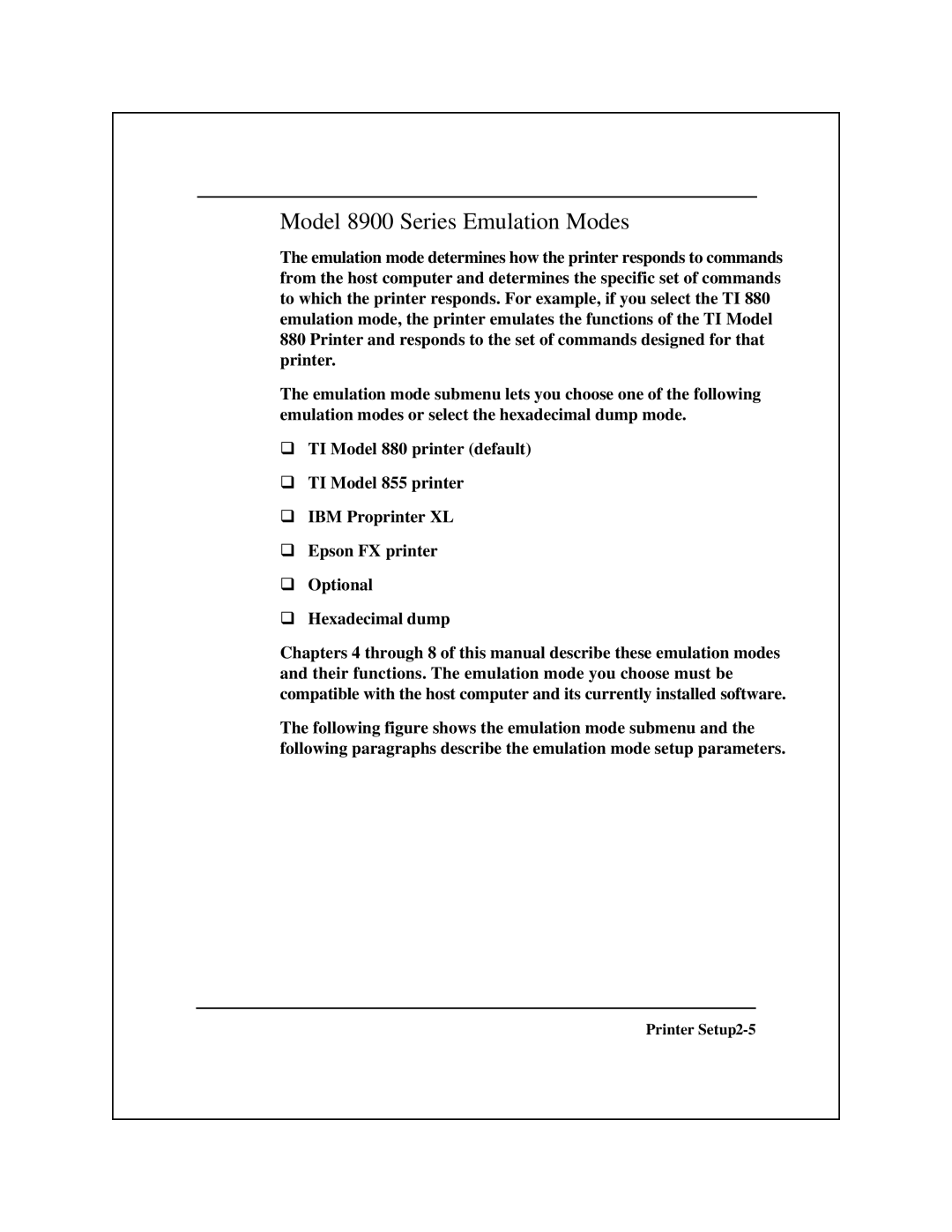 Epson manual Model 8900 Series Emulation Modes 