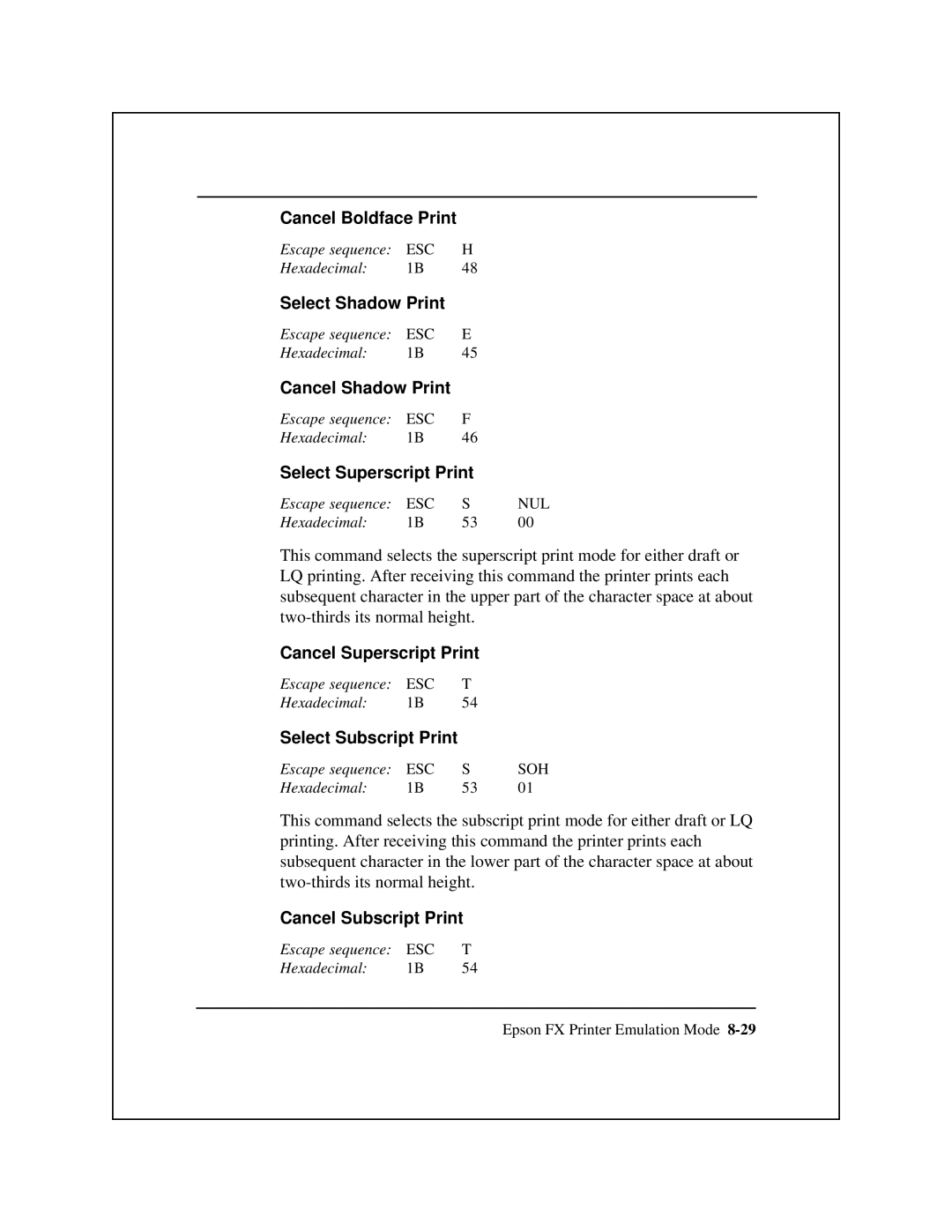 Epson 8900 Series manual Cancel Boldface Print 