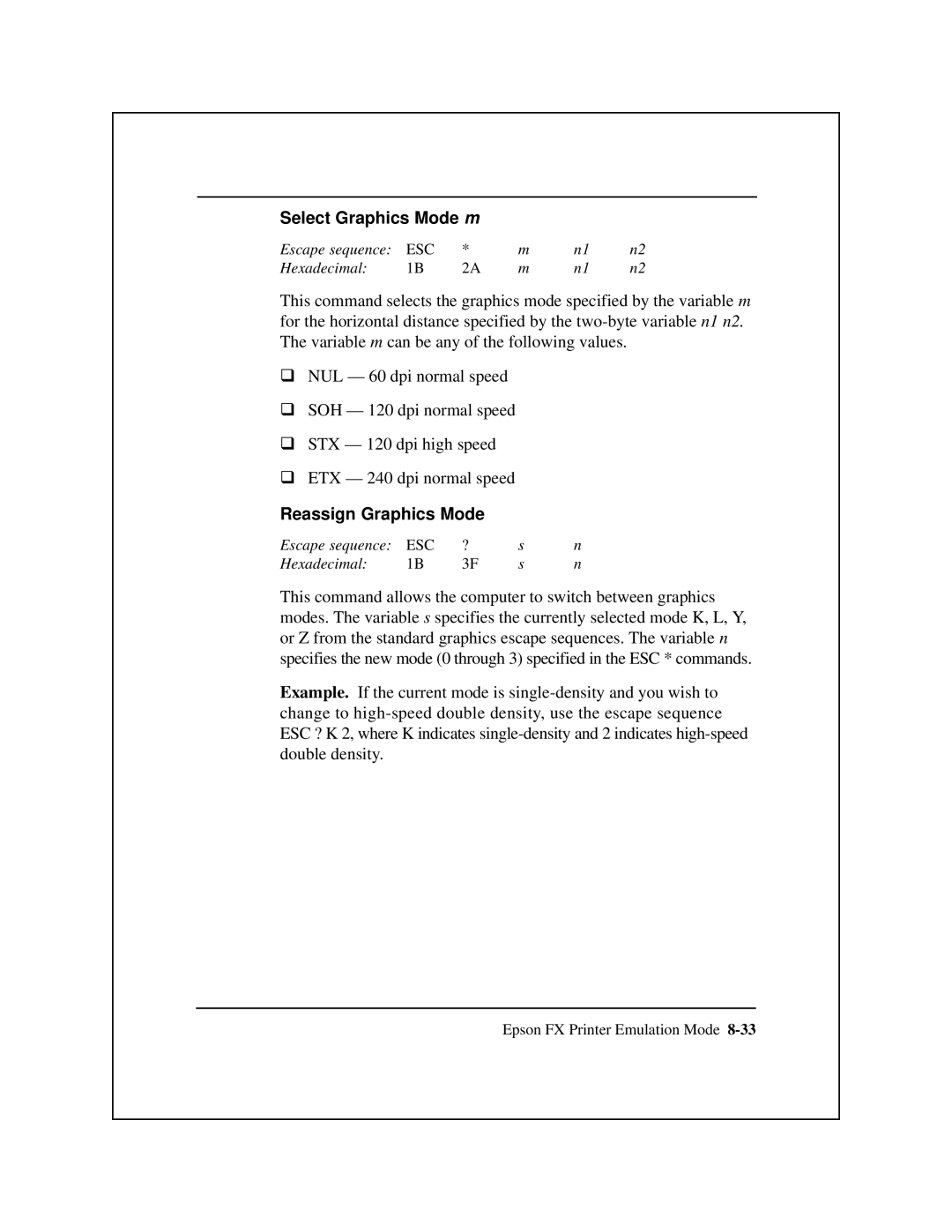 Epson 8900 Series manual Select Graphics Mode m, Reassign Graphics Mode 