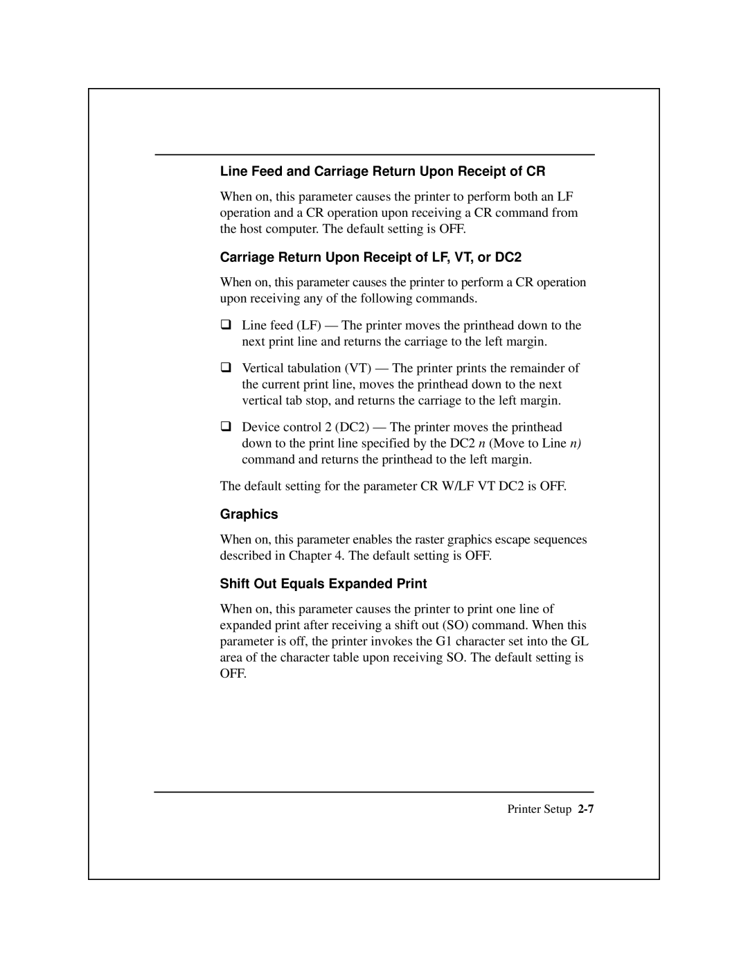 Epson 8900 Series manual Line Feed and Carriage Return Upon Receipt of CR, Carriage Return Upon Receipt of LF, VT, or DC2 