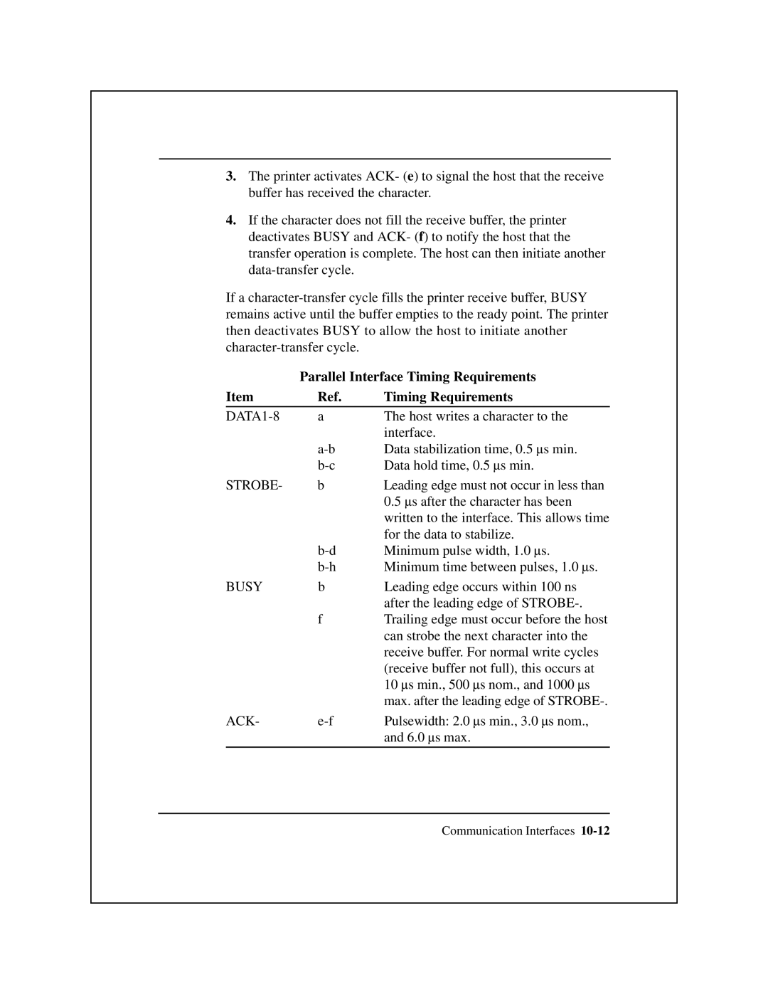 Epson 8900 Series manual Parallel Interface Timing Requirements 