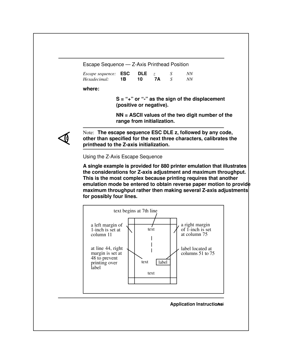 Epson 8900 Series manual Escape Sequence Z-Axis Printhead Position, Using the Z-Axis Escape Sequence, Text Label 