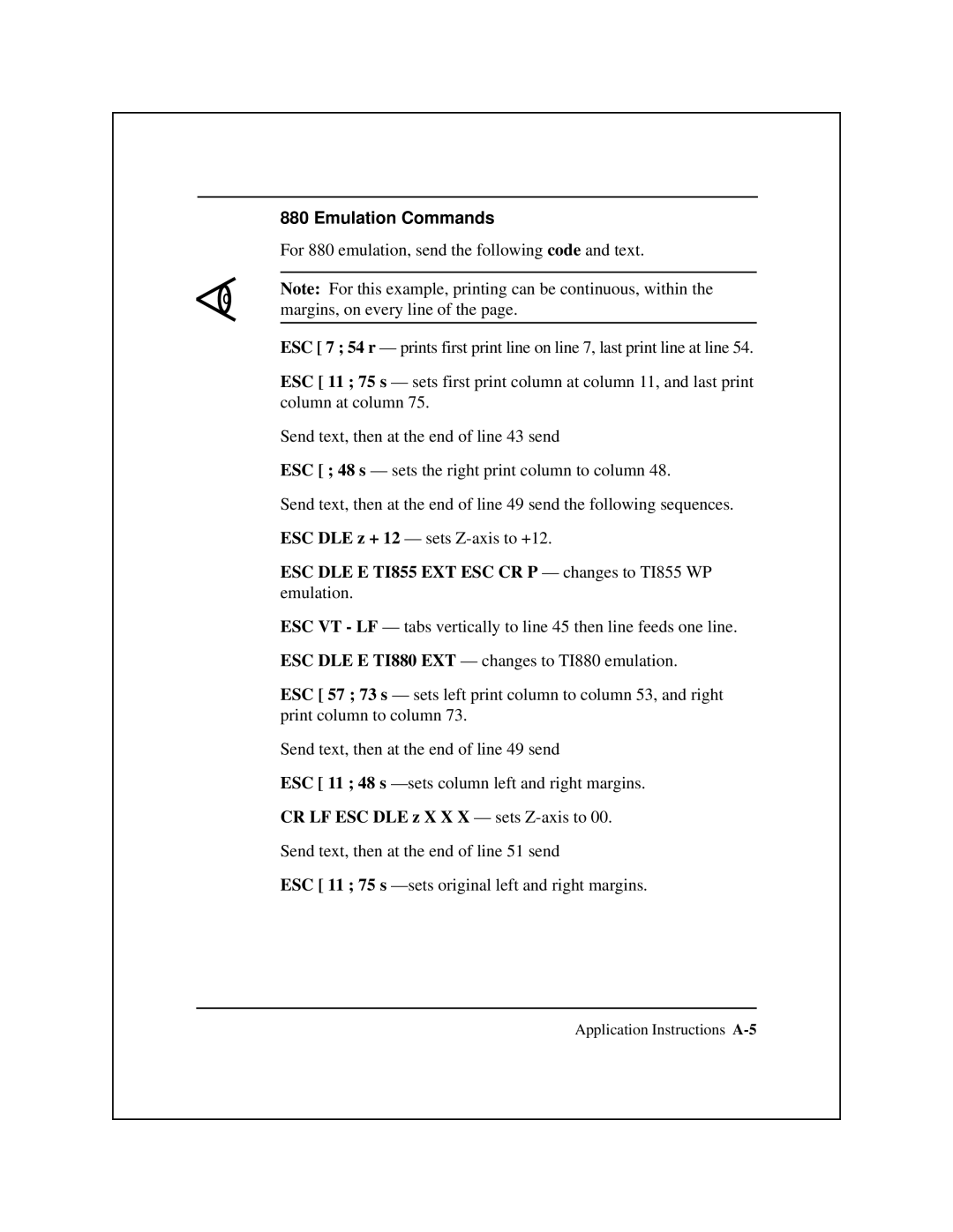 Epson 8900 Series manual Emulation Commands, ESC DLE E TI855 EXT ESC CR P changes to TI855 WP 