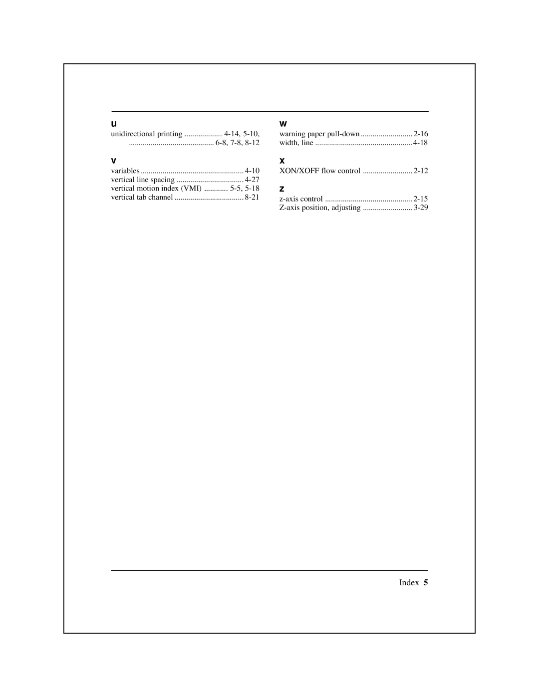 Epson 8900 Series manual Unidirectional printing 7-8 Width, line 