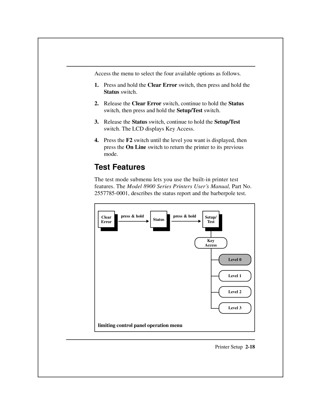 Epson 8900 Series manual Test Features, Limiting control panel operation menu 