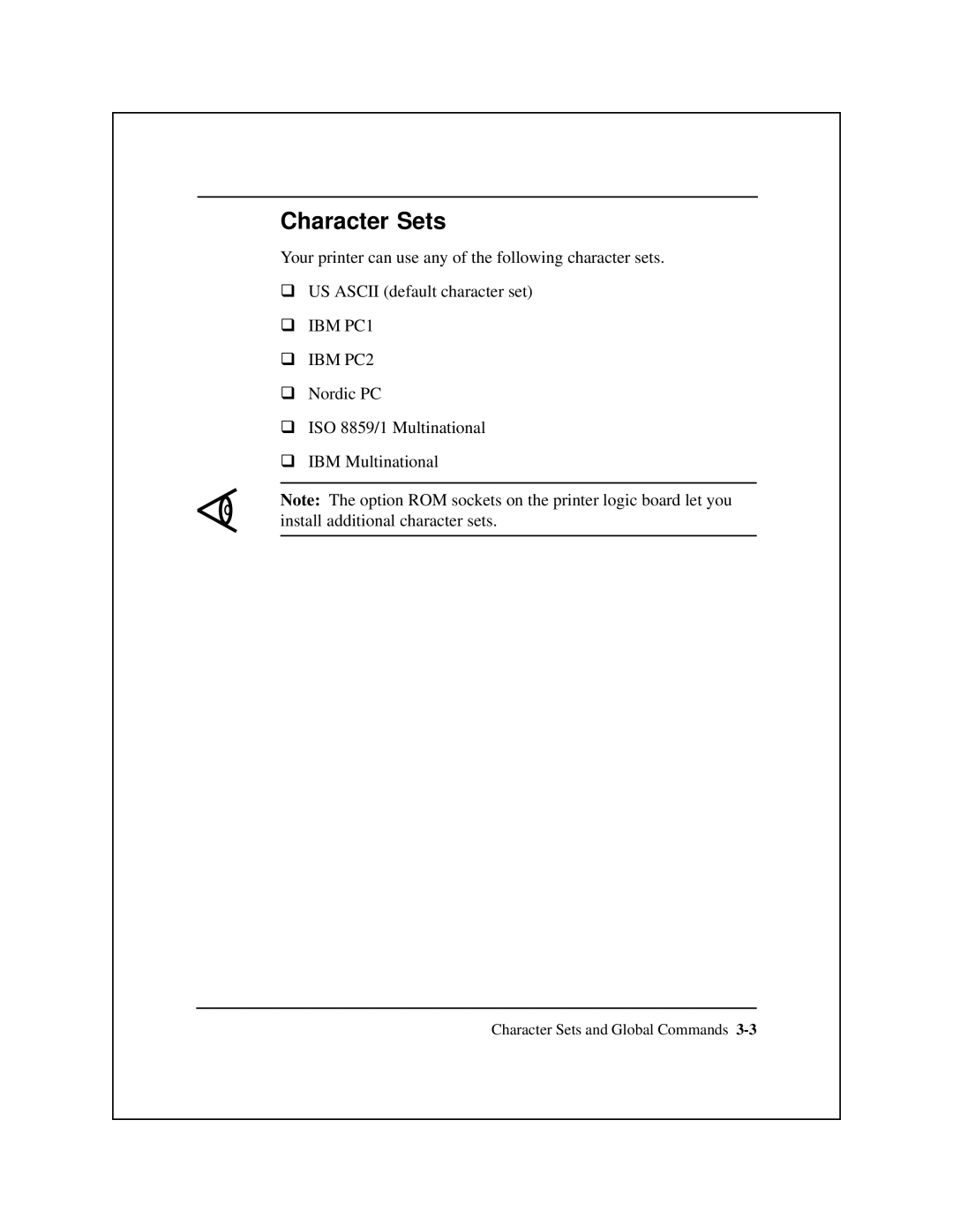 Epson 8900 Series manual Character Sets 