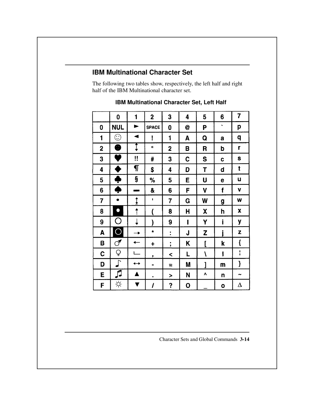 Epson 8900 Series manual IBM Multinational Character Set, Left Half 