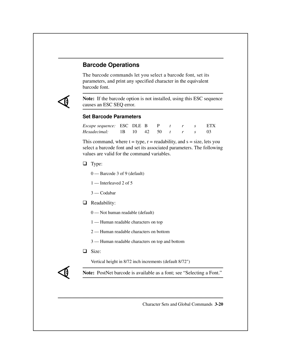 Epson 8900 Series manual Barcode Operations, Set Barcode Parameters 