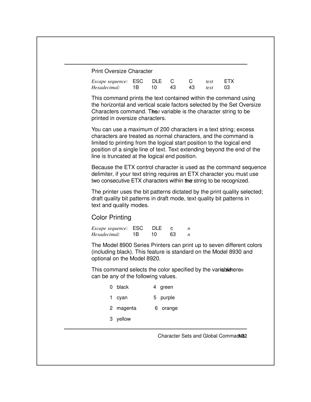 Epson 8900 Series manual Color Printing, Print Oversize Character 