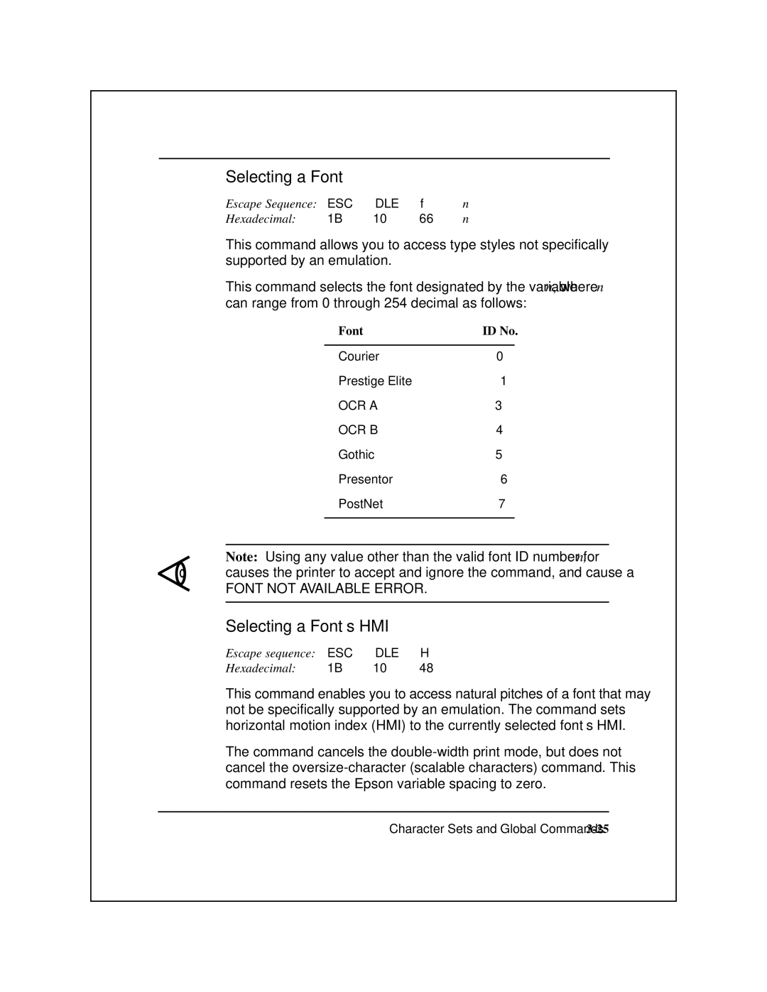 Epson 8900 Series manual Selecting a Font’s HMI, Font ID No 