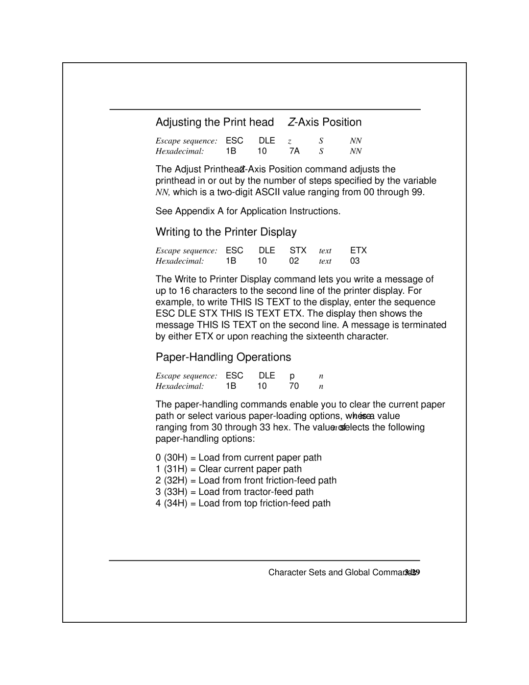 Epson 8900 Series Adjusting the Print head Z-Axis Position, Writing to the Printer Display, Paper-Handling Operations 