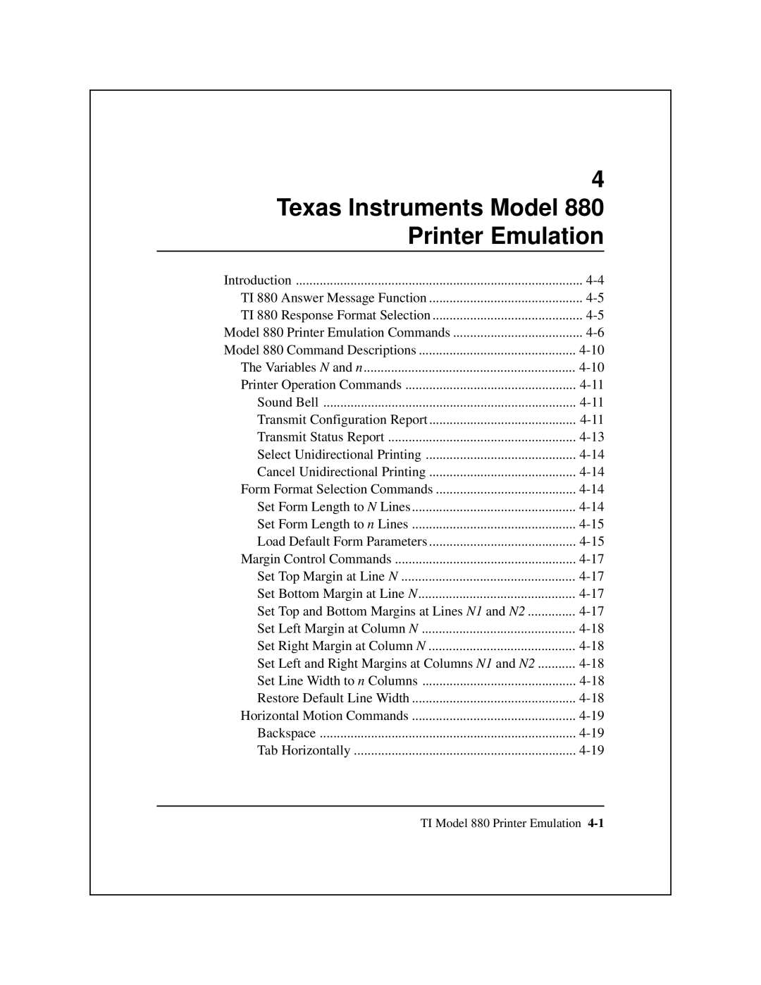 Epson 8900 Series manual Texas Instruments Model 880 Printer Emulation 