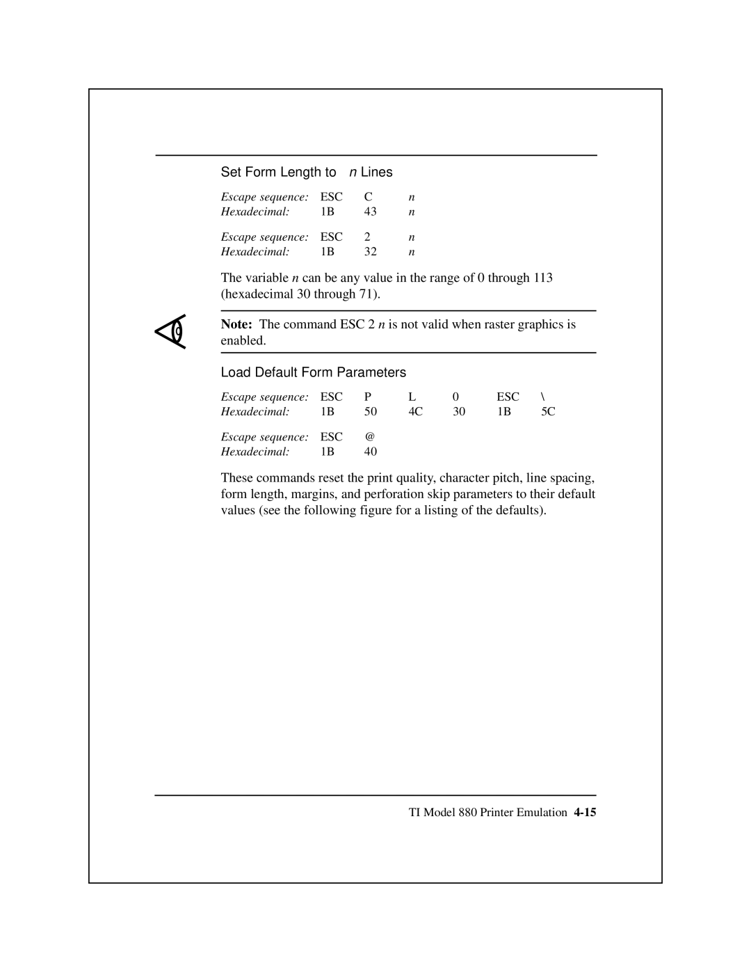 Epson 8900 Series manual Load Default Form Parameters 