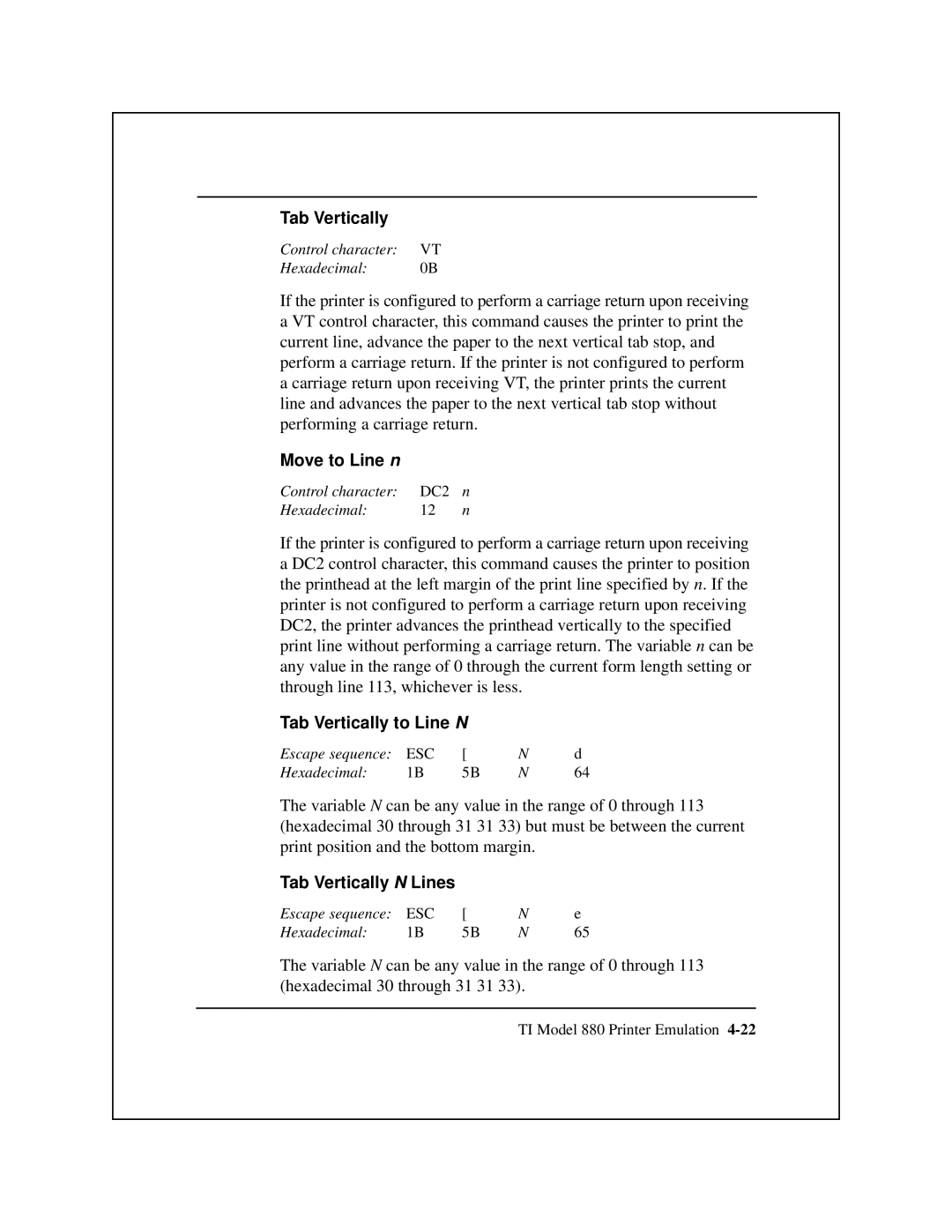 Epson 8900 Series manual Move to Line n, Tab Vertically to Line N, Tab Vertically N Lines 