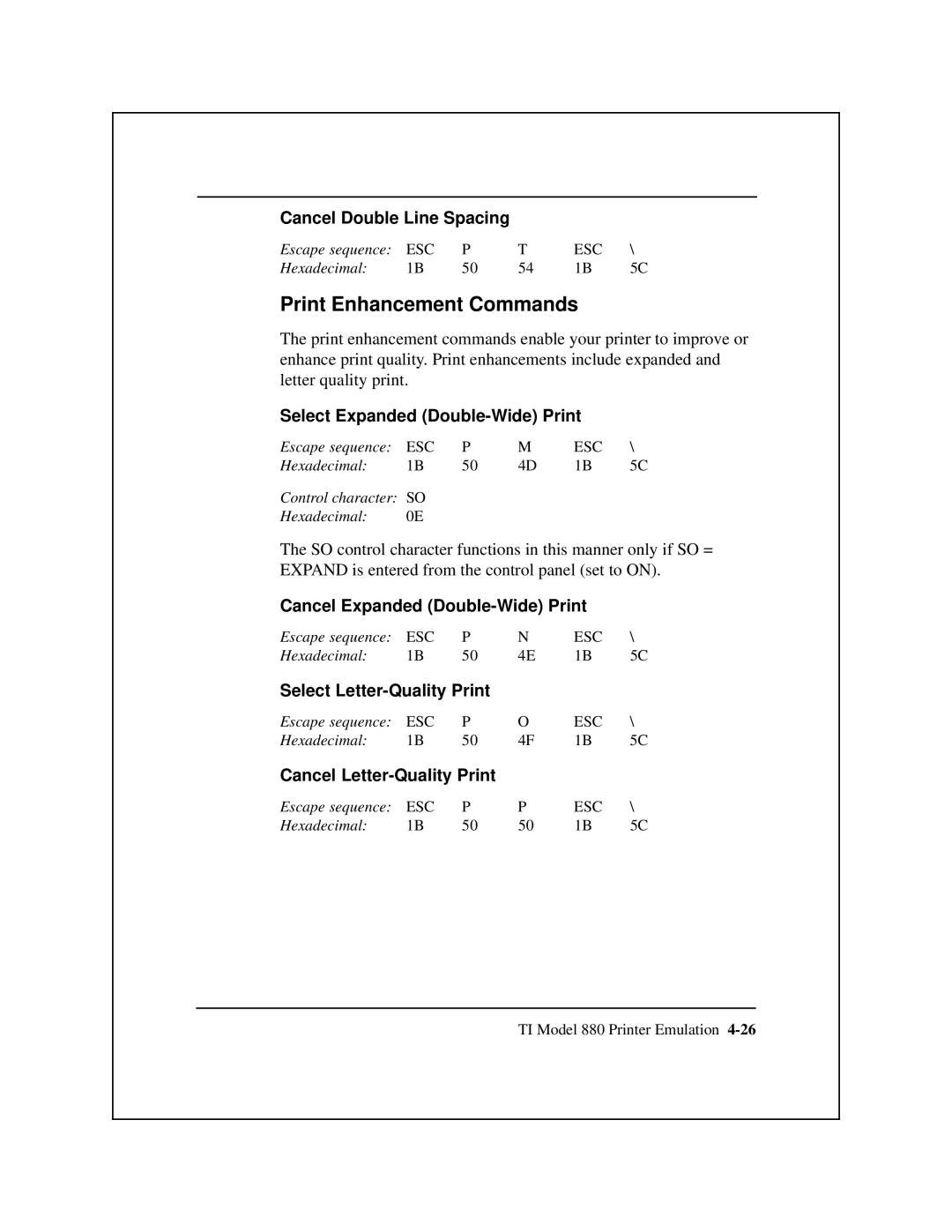 Epson 8900 Series manual Print Enhancement Commands 