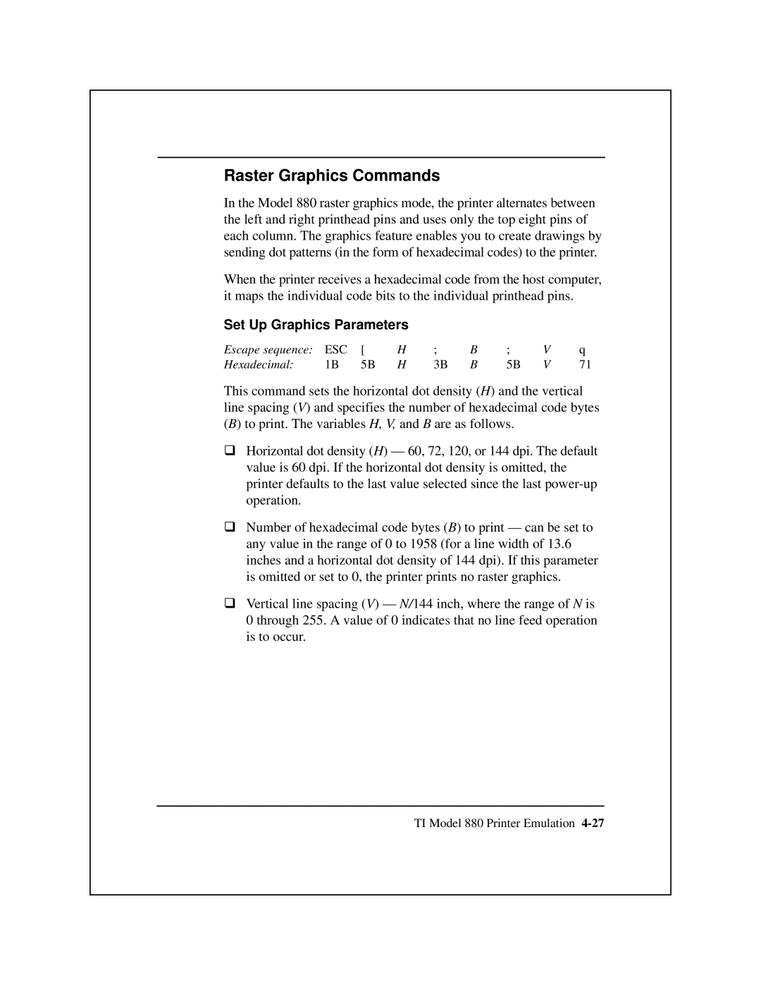 Epson 8900 Series manual Raster Graphics Commands, Set Up Graphics Parameters 