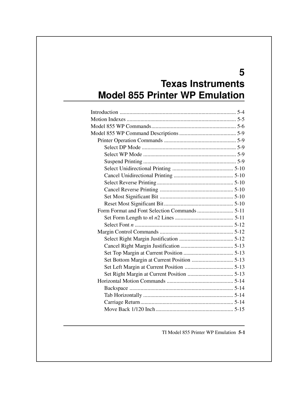 Epson 8900 Series manual Texas Instruments Model 855 Printer WP Emulation 