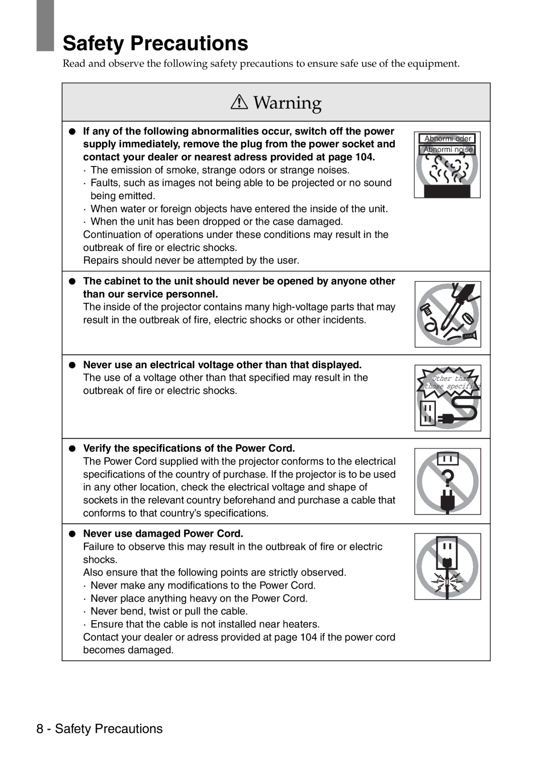 Epson 9100 manual Safety Precautions 