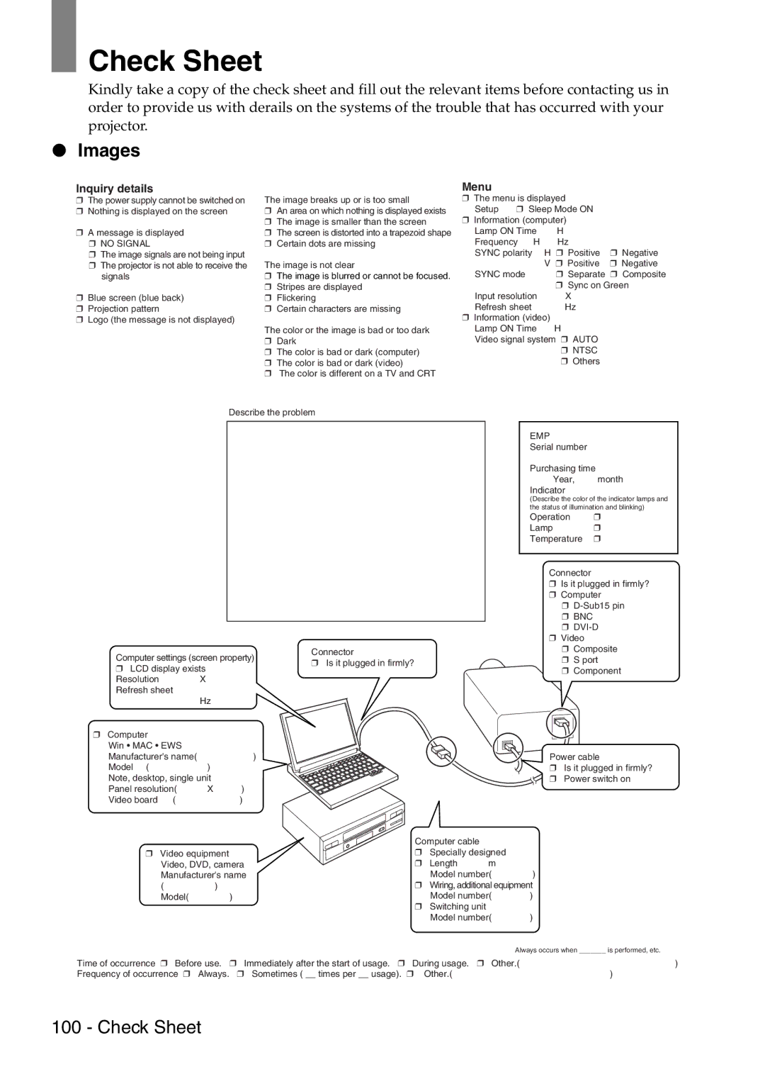 Epson 9100 manual Check Sheet, Images 