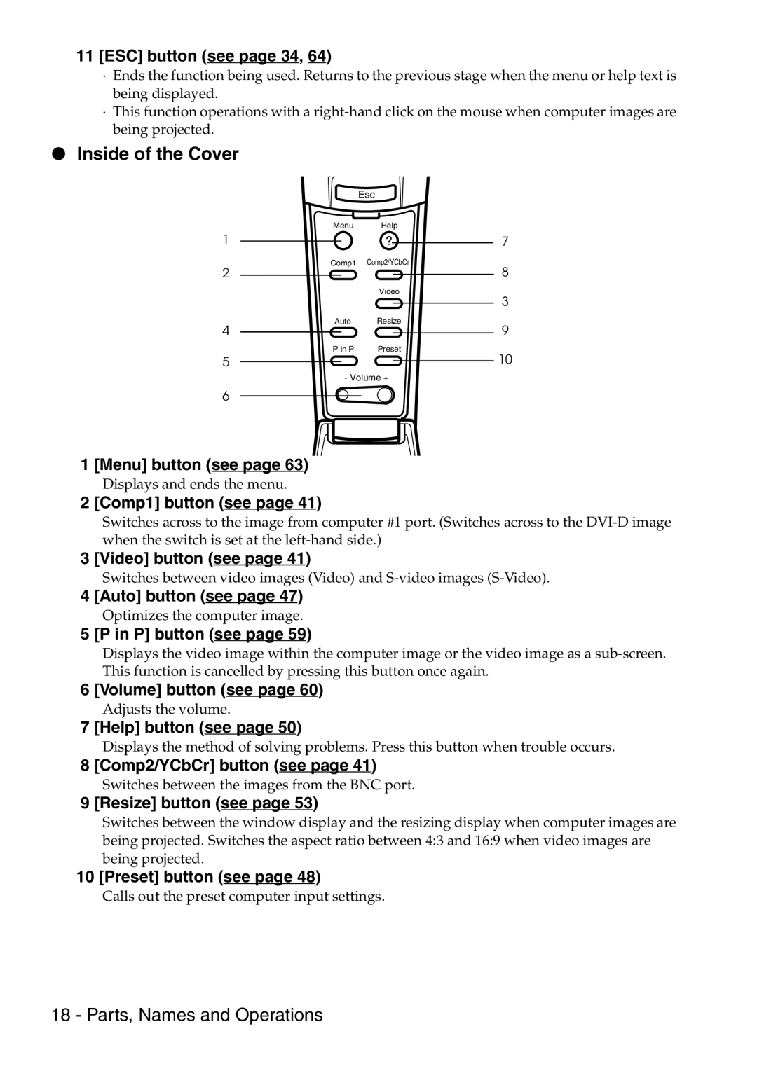 Epson 9100 manual Inside of the Cover, ESC button see page 34 