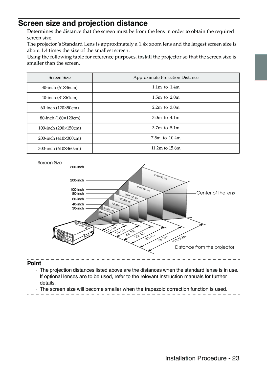 Epson 9100 manual Screen size and projection distance 