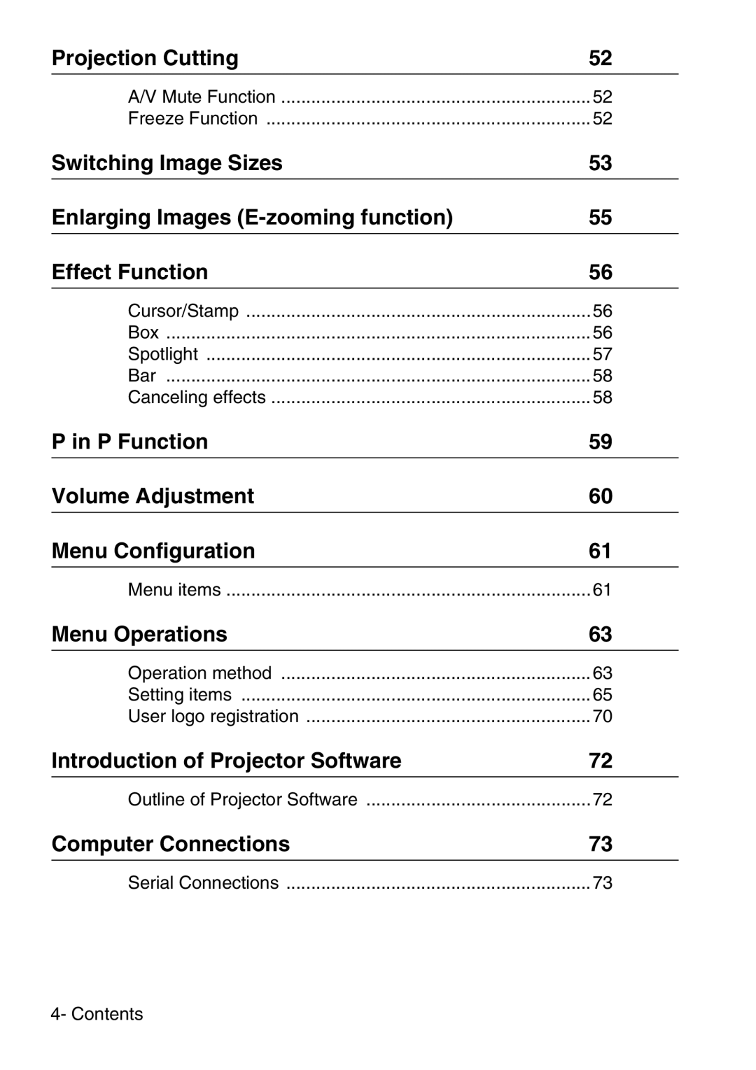 Epson 9100 Projection Cutting, P Function Volume Adjustment Menu Configuration, Menu Operations, Computer Connections 