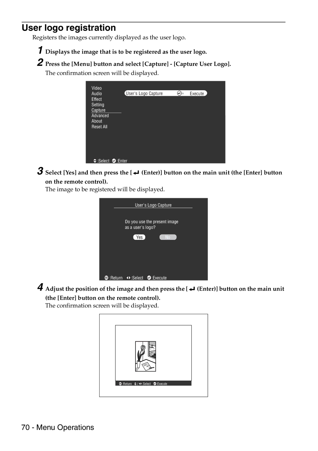 Epson 9100 manual User logo registration, Confirmation screen will be displayed 