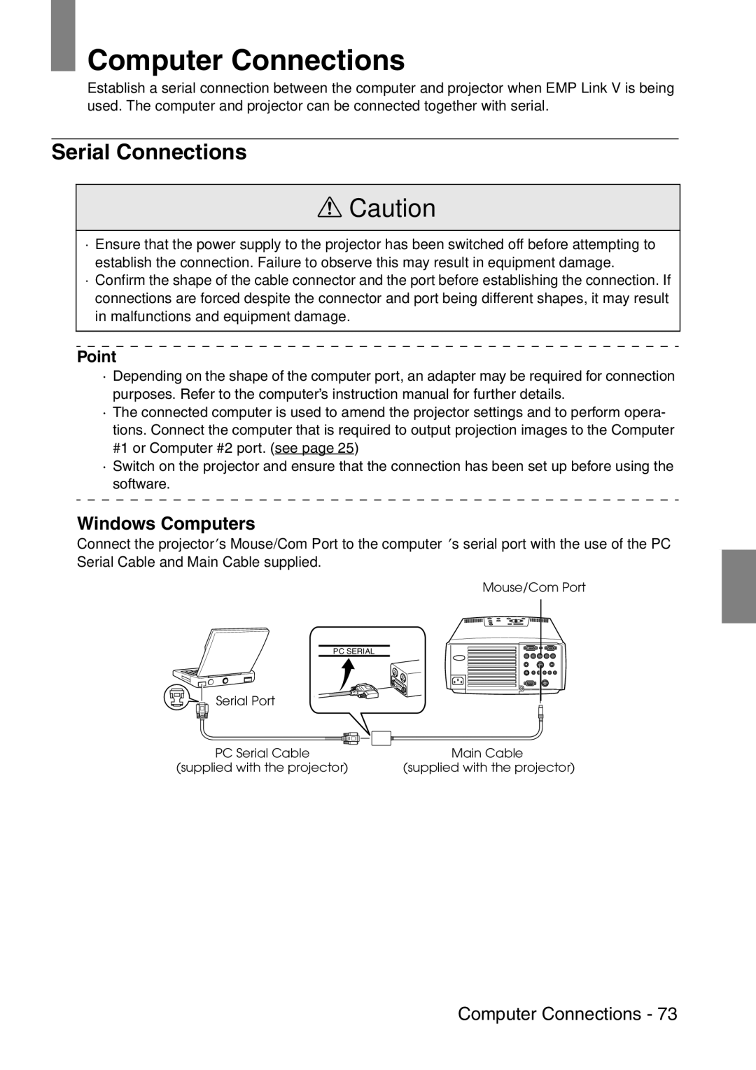 Epson 9100 manual Computer Connections, Serial Connections, Windows Computers 