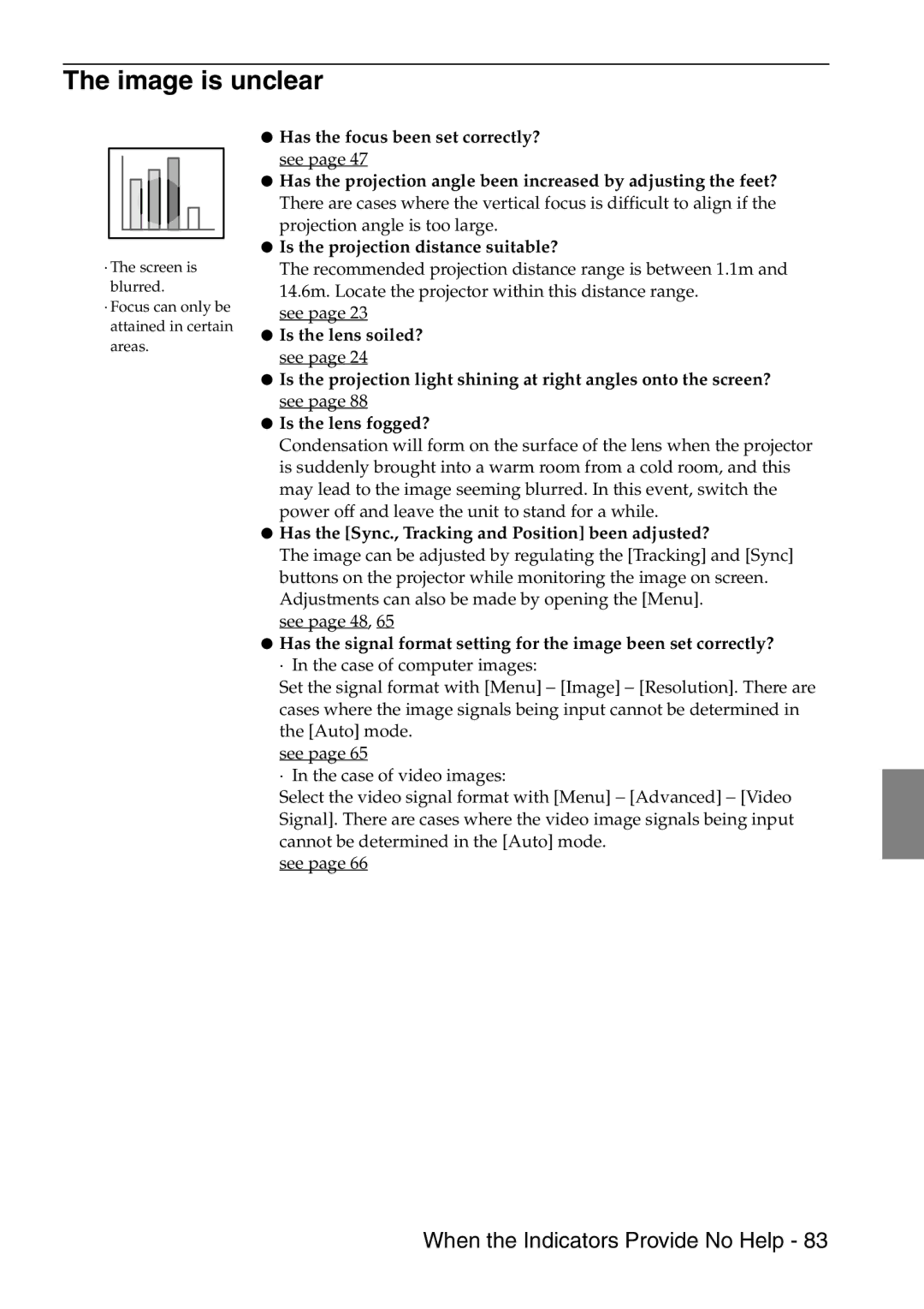 Epson 9100 manual Image is unclear, Has the Sync., Tracking and Position been adjusted? 