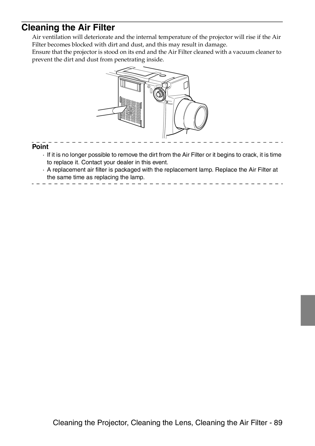 Epson 9100 manual Cleaning the Air Filter 