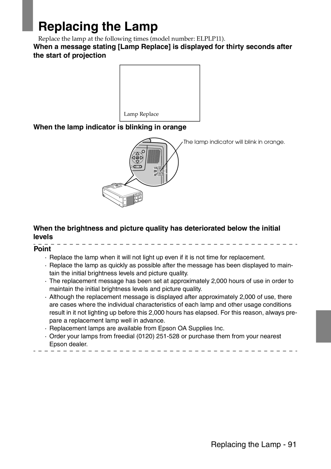 Epson 9100 manual Replacing the Lamp 