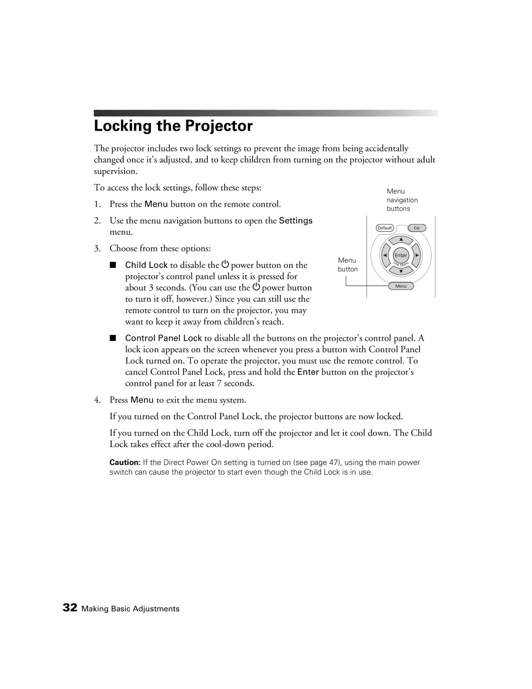 Epson 9350, 9700 manual Locking the Projector 