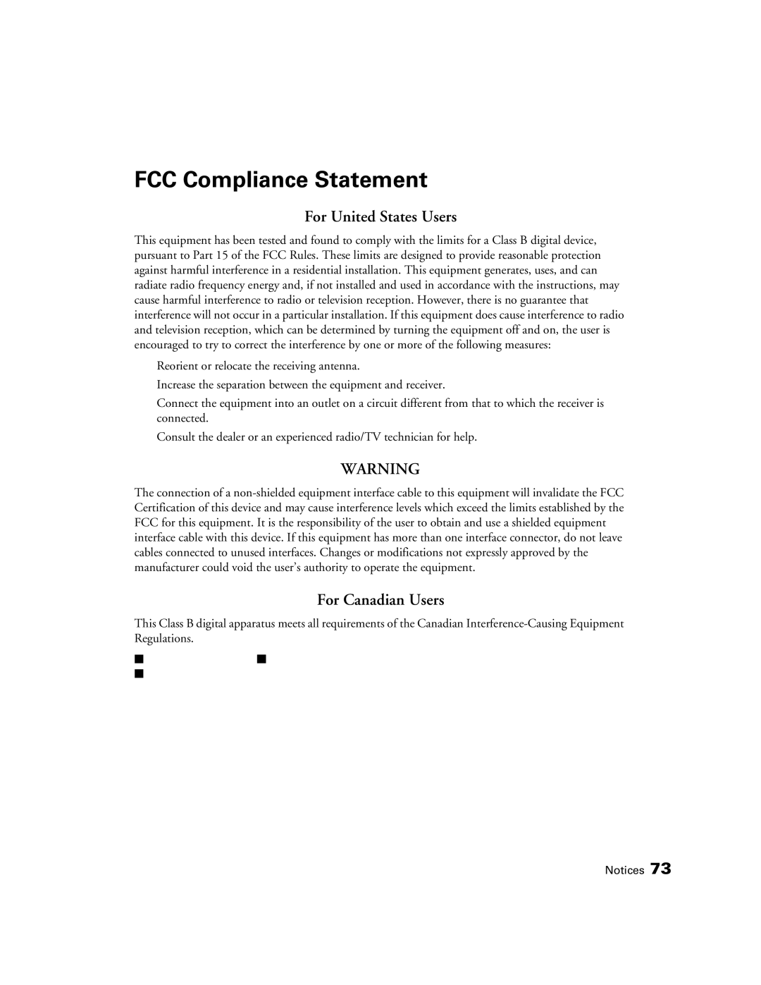 Epson 9700, 9350 manual FCC Compliance Statement, For United States Users 