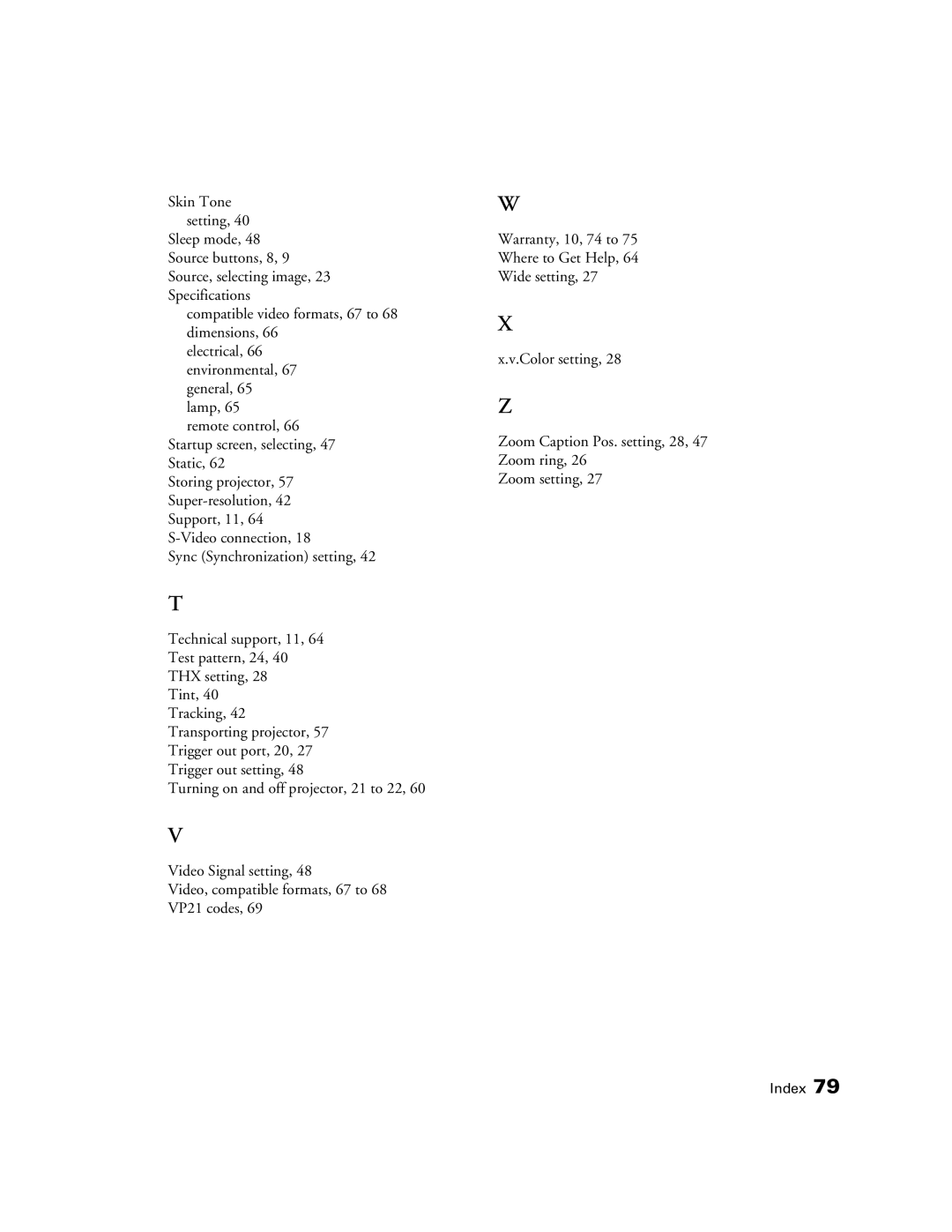 Epson 9700, 9350 manual Index 