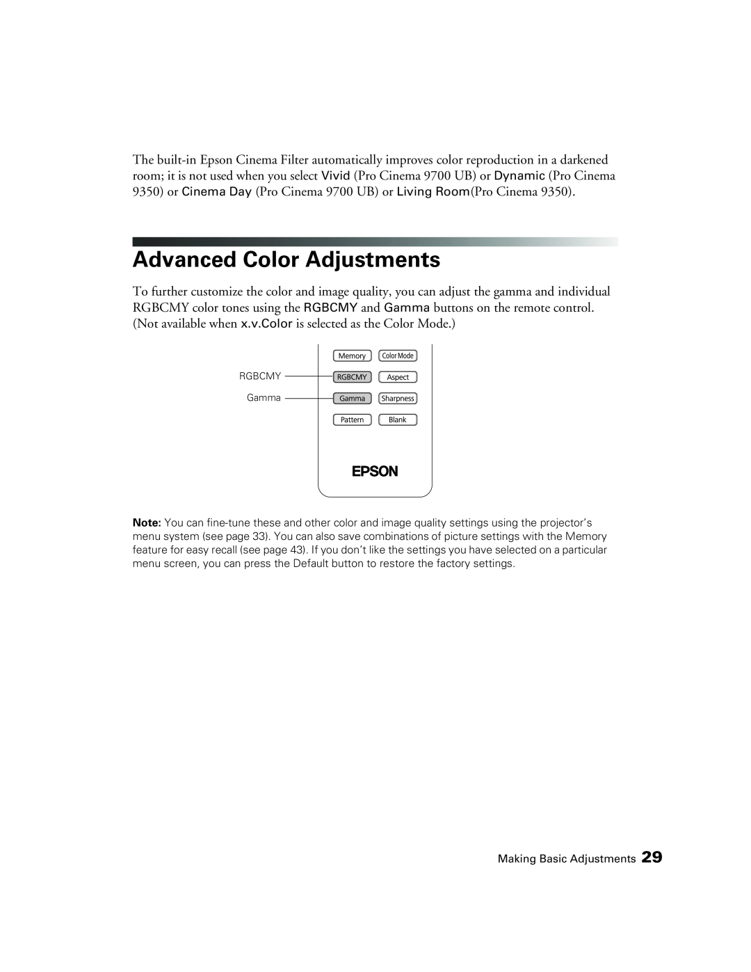 Epson 9700, 9350 manual Advanced Color Adjustments 
