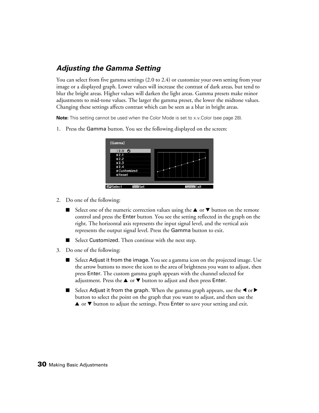 Epson 9350, 9700 manual Adjusting the Gamma Setting 