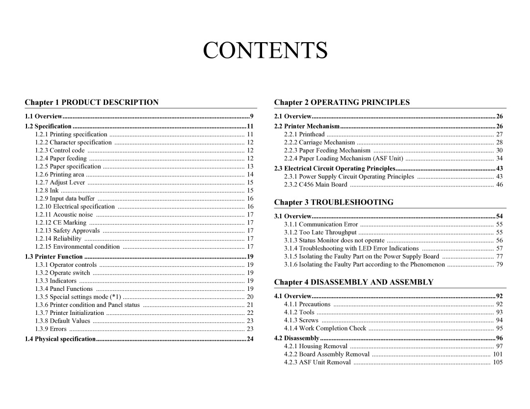 Epson 950 service manual Contents 