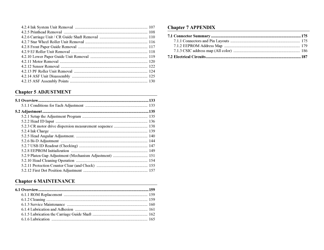 Epson 950 service manual Adjustment, Maintenance, Appendix 