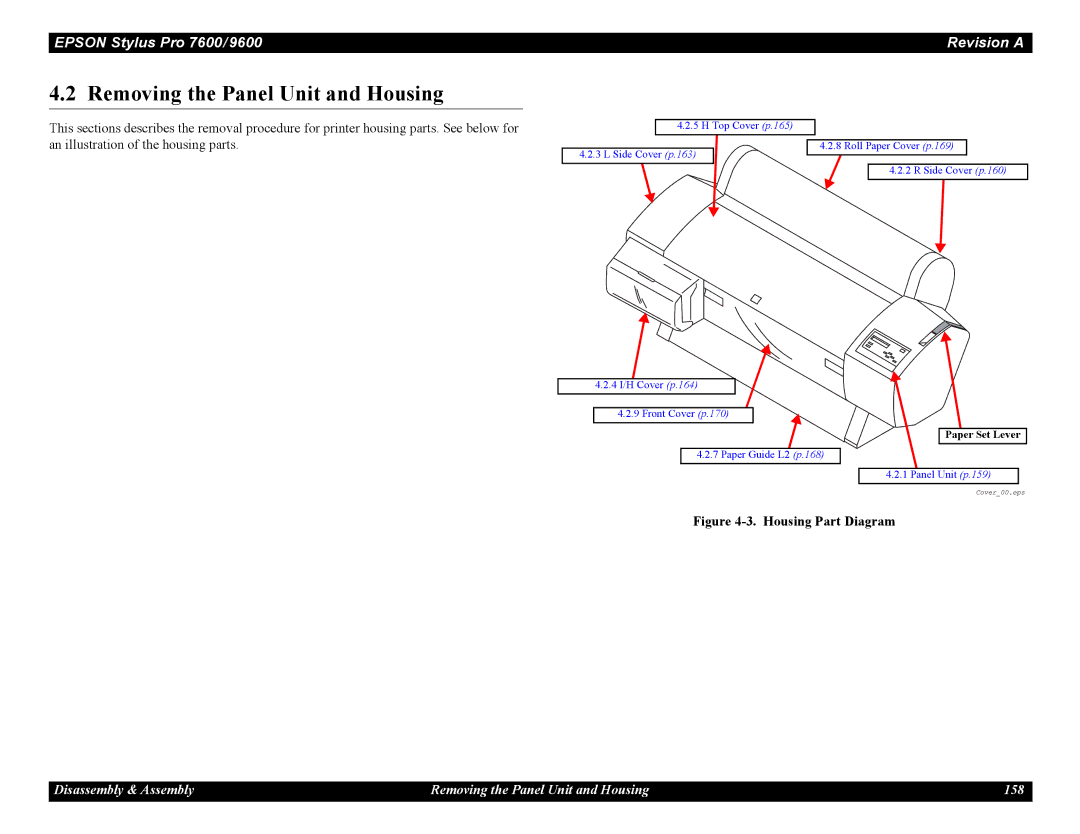 Epson 9600, 7600 service manual Removing the Panel Unit and Housing, Housing Part Diagram 