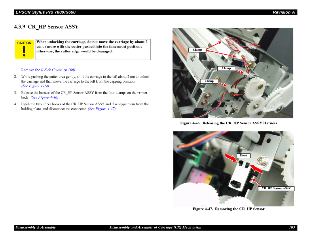 Epson 7600, 9600 service manual Releasing the Crhp Sensor Assy Harness 