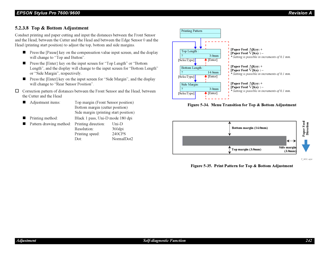 Epson 9600, 7600 service manual Menu Transition for Top & Bottom Adjustment 