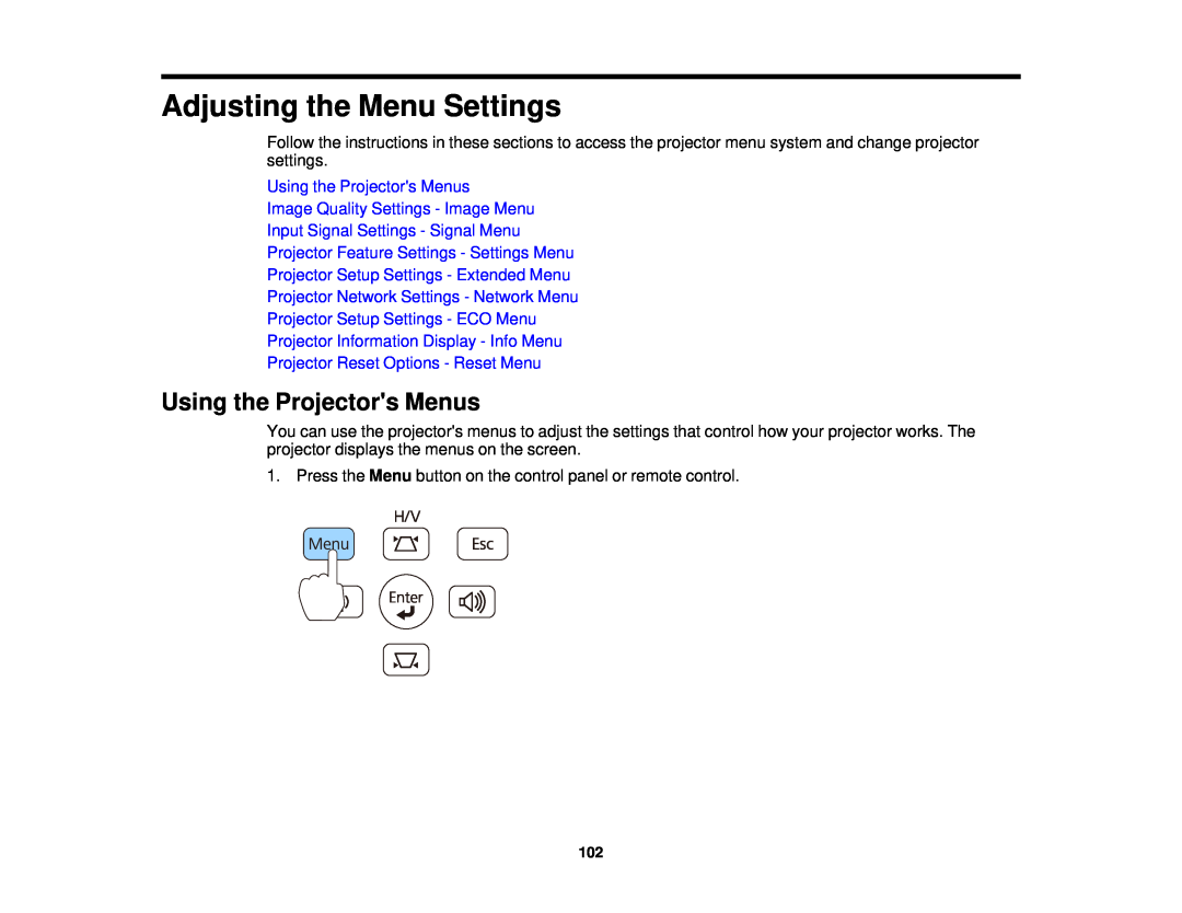 Epson 98, 965, 955W, 99W Adjusting the Menu Settings, Using the Projectors Menus, Projector Network Settings - Network Menu 