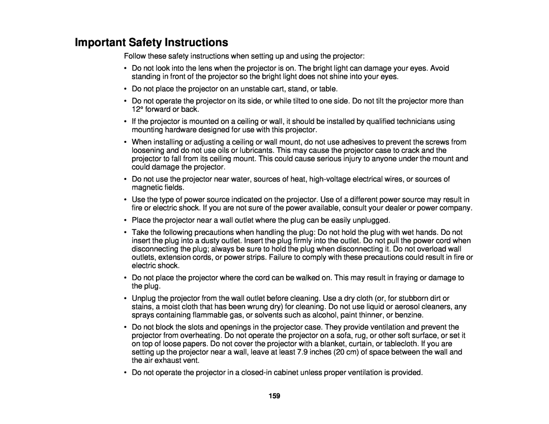 Epson 97, 965, 955W, 98, 99W manual Important Safety Instructions 
