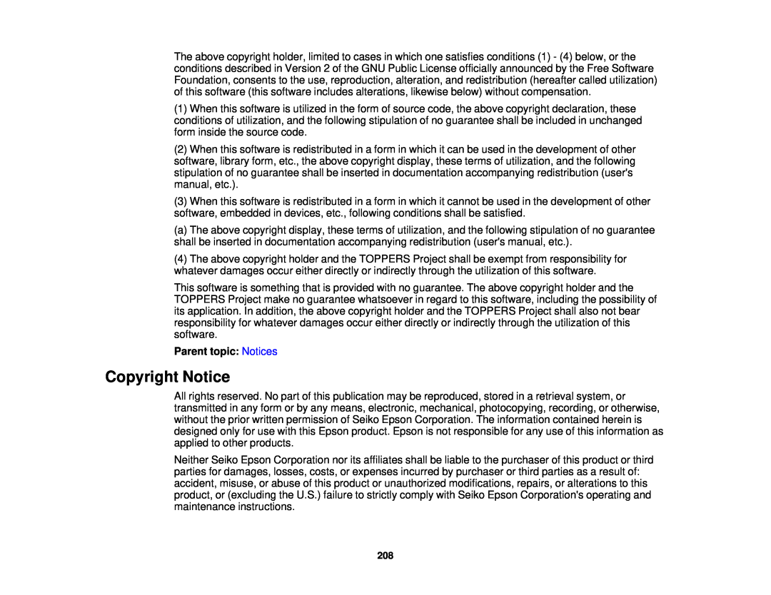 Epson 99W, 965, 955W, 98, 97 manual Copyright Notice, Parent topic Notices 