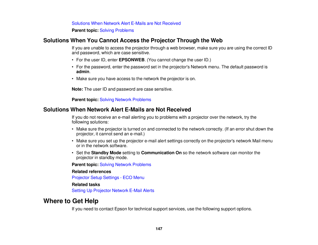 Epson 98, 965, 955W, 99W, 97 manual Where to Get Help, Solutions When Network Alert E-Mails are Not Received 